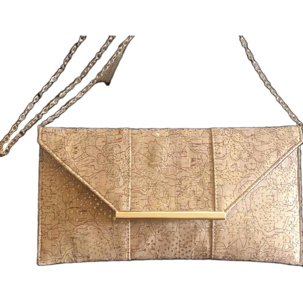 Cork Envelope Clutch Chain Purse Gold Metallic Shoulder Crossbody Bag NWT - Picture 3 of 8